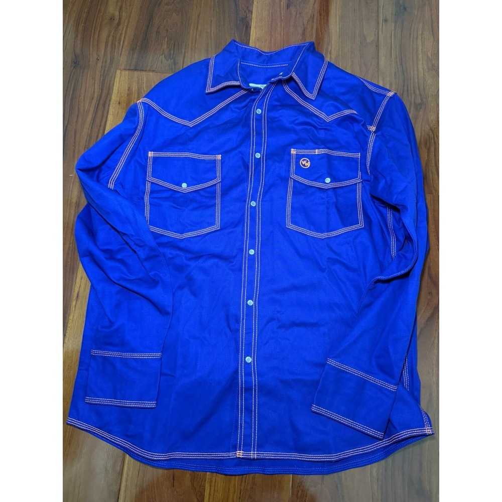 Western Welder Shirt Mens SZ XL Blue Orange L/S Front Western Work Pearl Snaps